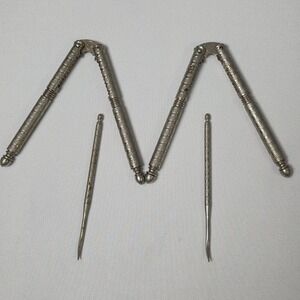 HMQ 2 Nutcrackers and 2 Picks 4pc Set Silver Vintage Metal Ornate Textured Tools